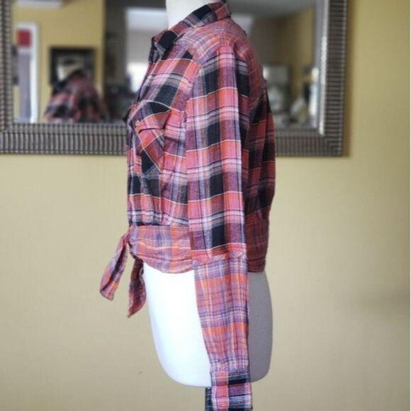 NWT Free People First Bloom Plaid Buttoned Tie Front Blouse Small - Picture 6 of 16